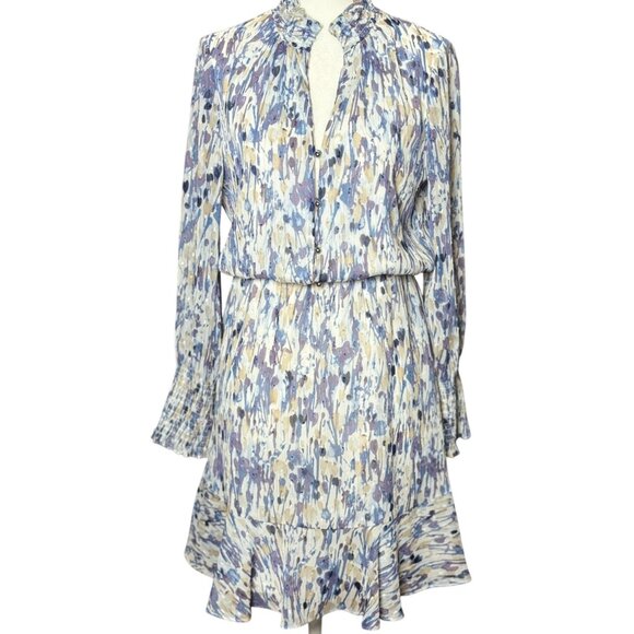 NEW White House Black Market Abstract Floral Dress Blouson Boho 6P White Purple - Picture 2 of 16